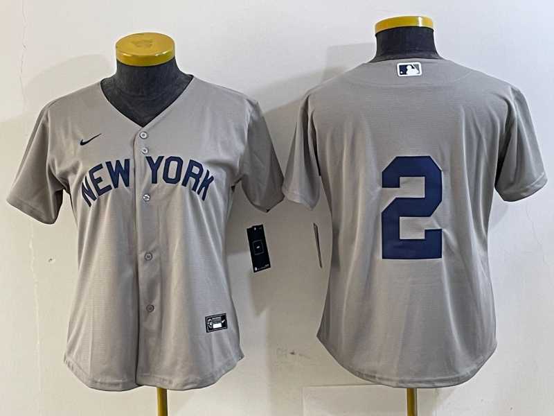 Women%27s New York Yankees #2 Derek Jeter Gray Field of Dreams Cool Base Jersey->mlb womens jerseys->MLB Jersey